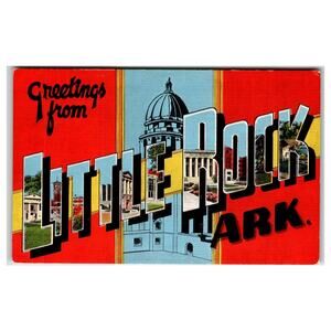 Greetings From Little Rock ARK Linen Postcard State Capitol Multi-View E.C